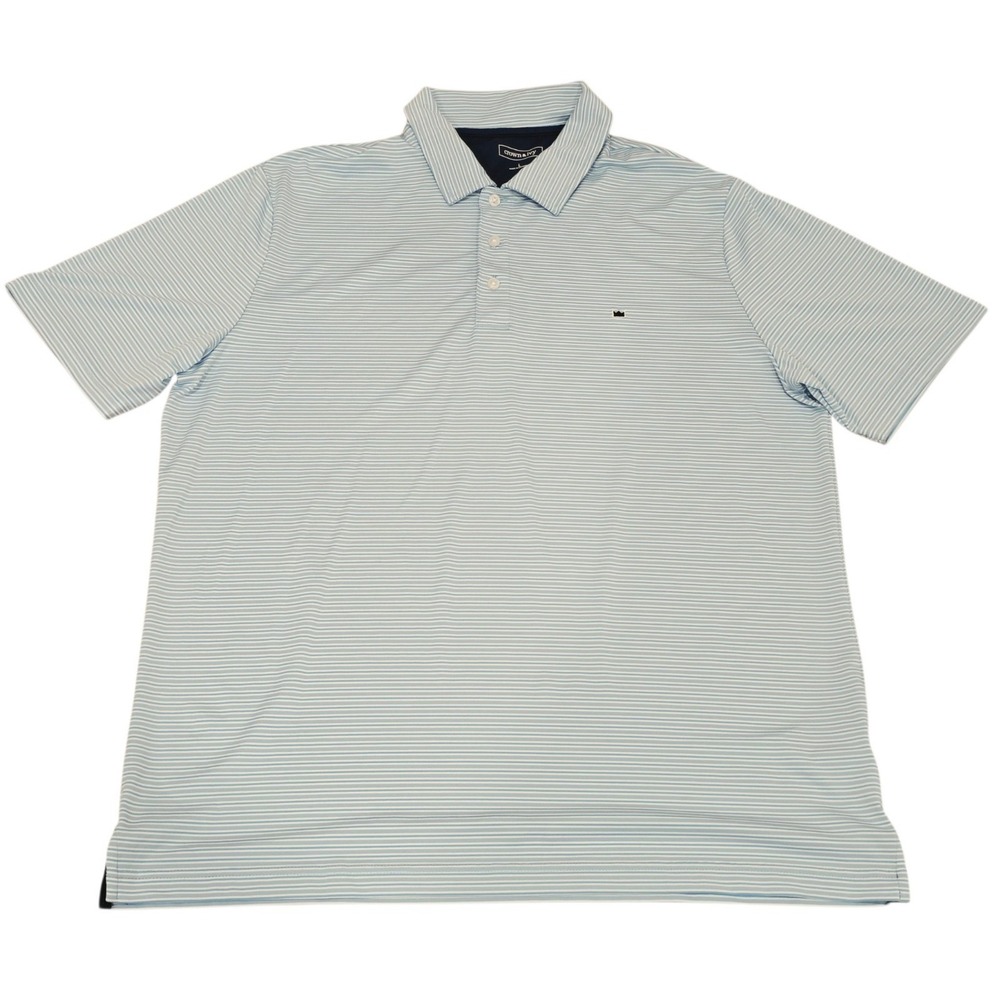 Crown & Ivy Golf Polo Shirt Mens Large Light Blue White Stripe Performance L